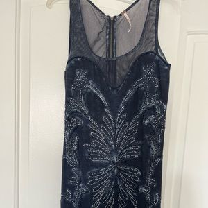 Free People New Times Ice Ice Baby Beaded Blue Mesh Dress w/Mesh Detail. Small.